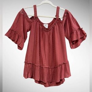 Womens blouse by Knox Rose Size XS cold-shoulder style top short ruffled sleeves